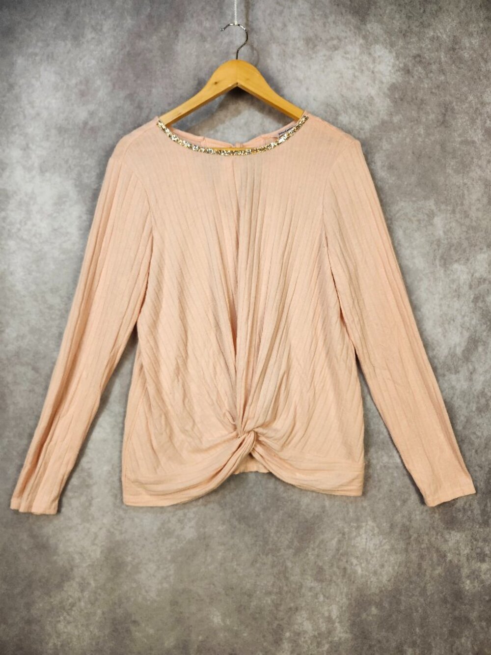 Juicy Couture Pink Long Sleeve Twist Front Beaded Top Size Large